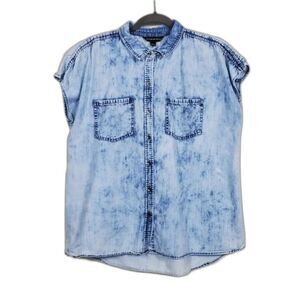 Rock & Republic Sleeveless Denim‎ Button down Top Womans Size L Blue